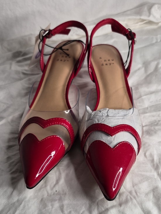 a new day Shoes - a new day Red Patent Heart Pointed Slingback Flats